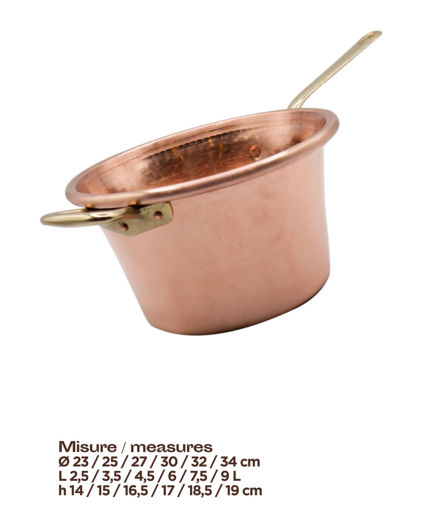 CREARTISTIC 100% Made in Italy- Kupferkessel - für Polenta - Kupfertopf für Marmelade -27cm Durchmesser- Handgefertigt aus Kupfer - Mit Messinggriff - Gehämmerter Kupferverarbeitung - für 6 Personen