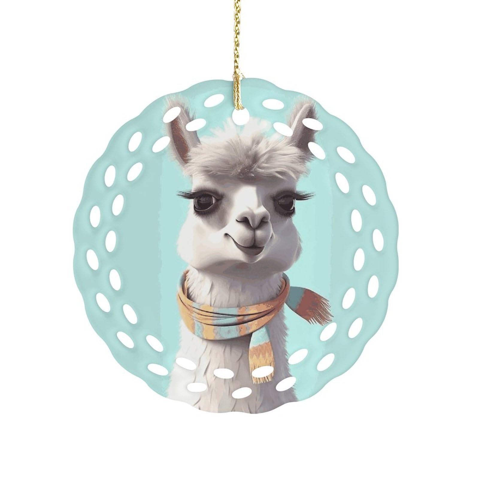 Fekiloot Women's Style Funny Cartoon Llama Ceramic Ornaments 3 Inch Round,Holiday Keepsake For ,Girls,Pet Owners,Hanging Ornament Gifts Idea For Home