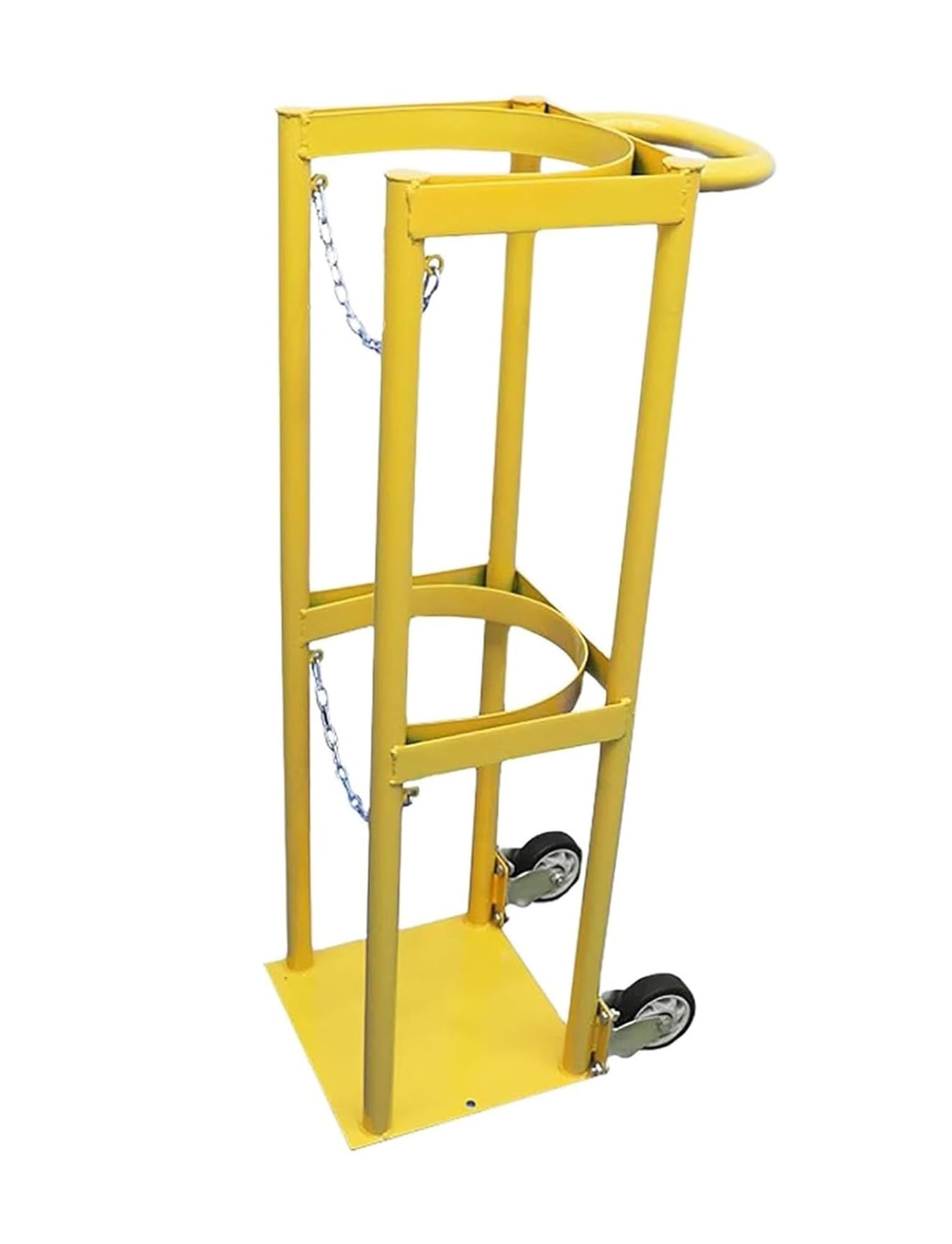 WQPMNYG Rolling Oxygen Tank Cart with Chain & Handle - Metal Organizer for Cylinders, Portable Handcart for Oxygen Transport (Yellow, 27cm/10.63in)
