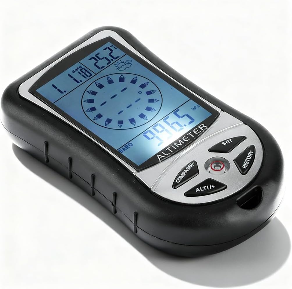 Multifunctional Portable Altimeter Barometer Weather Station, Digital Compass, Thermometer, LED Backlight - Accurate Outdoor Sensor Technology, Compact and Lightweight for Hiking