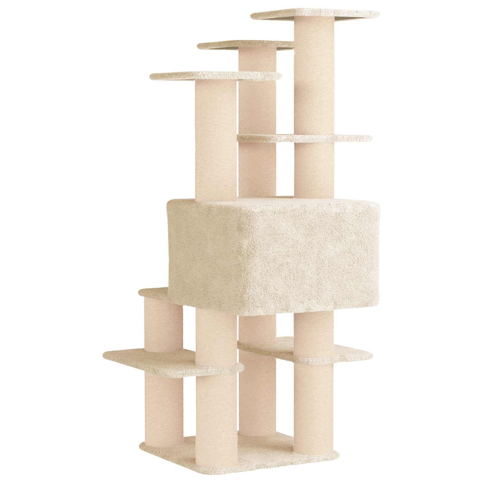 Árbol para gatos con columnas rascadoras de sisal, color crema, 161 cm, árbol trepador de varios niveles con cueva, superficies de descanso y muebles rascadores para apartamentos, habitaciones
