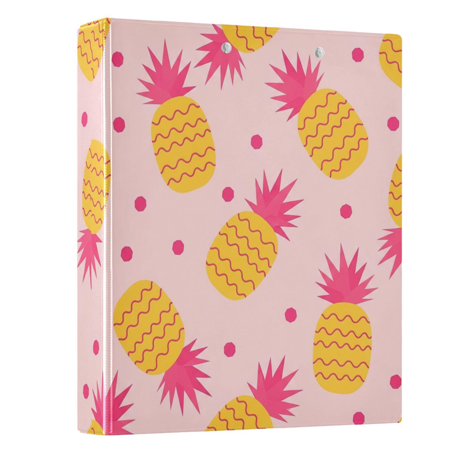 Carpetas de 3 anillos de 1.5 pulgadas con diseño de piñas amarillas brillantes, carpeta de anillos redondos con clip de metal, organizador A4 para el hogar y la oficina, paquete de 2
