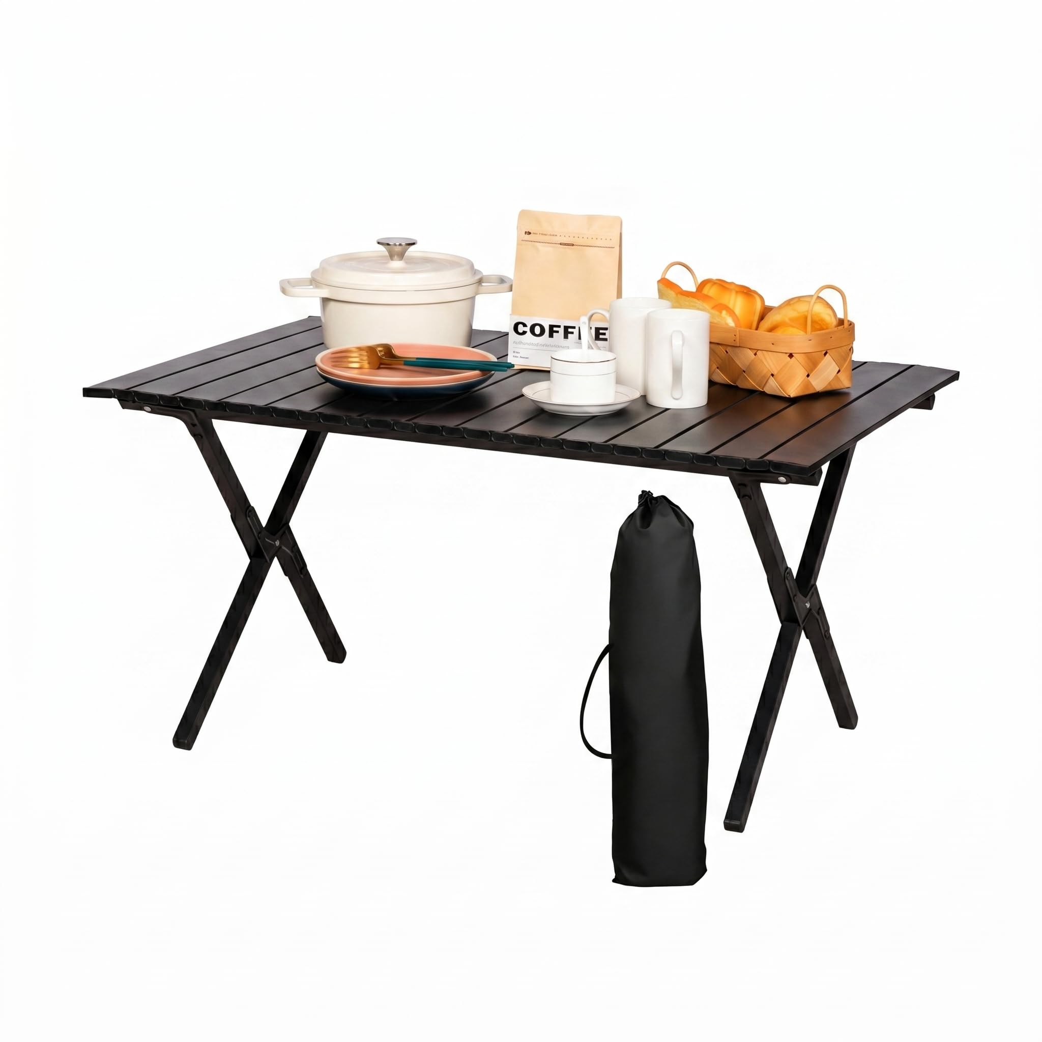 Table de camping pliable 4-6 personnes noire 89 x 58 cm extérieure