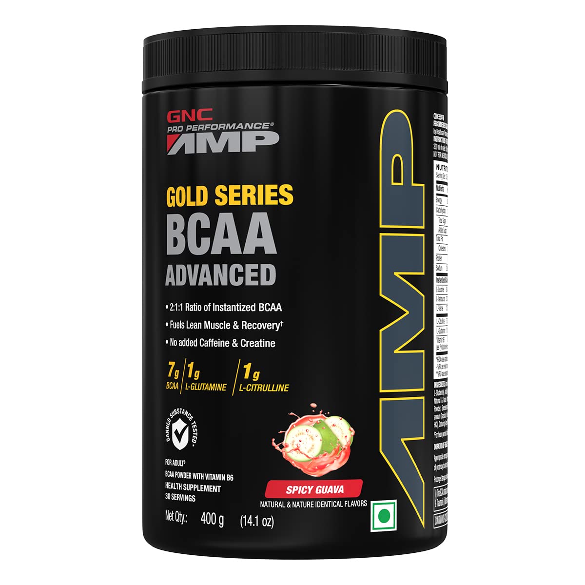 GNC AMP Gold Series BCAA Advanced | 400 gm | 30 Servings | Fastest Muscle Recovery | Maximized Workout Performance | Formulated In USA | 7g BCAA | 1g L-Glutamine | 1g L-Citrulline | Spicy Guava