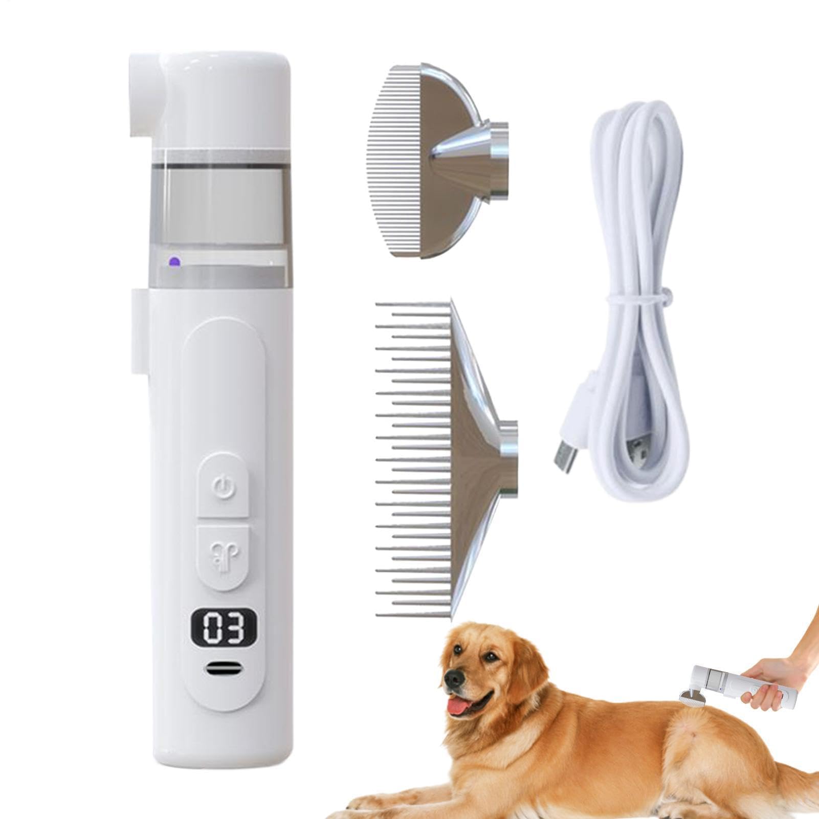 2 in 1 Pet Combs, Electric Flea Comb for Cats & Dogs, 360° Rotation Teeth Blue Light, Rechargeable Flea Brush with 0.05mm Teeth, Vacuum Pet Grooming Brush for Dogs Cats(1Set)