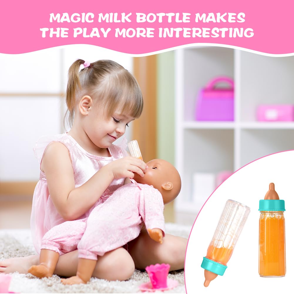 Aolso 18PZ Accessori per Bambole, Biberon Magico per Bambini e Ciucci, Set di Piatti e Posate per Bambole, Set Accessori Bagno per Bambola, dal Momento della Pappa a Quello del Bagnetto, Idee Regalo