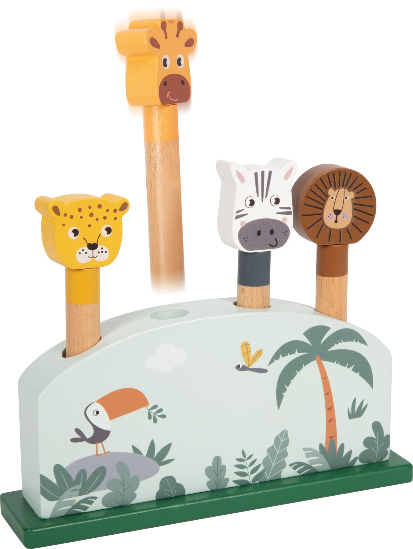 small foot Jumping Animals Stacking Game "Safari", with 4 animal figures to jump up, motor skills toy for ages 3+, 12758