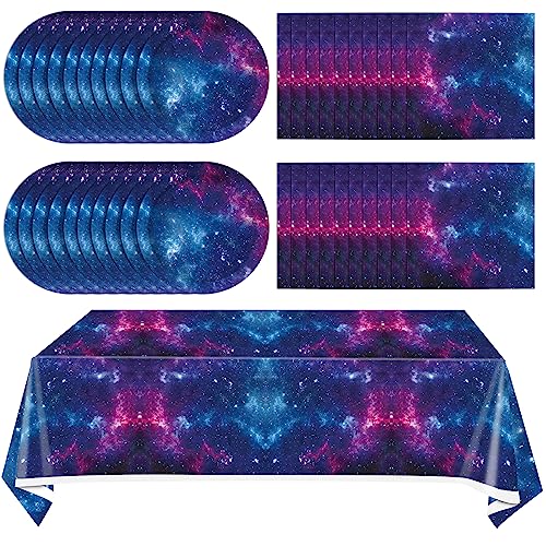 41Pcs Starry Galaxy Party Supplies Night Sky Party Tableware Set Outer Space Theme Birthday Star Party Table Decorations for Boys Girls Birthday Party Favors