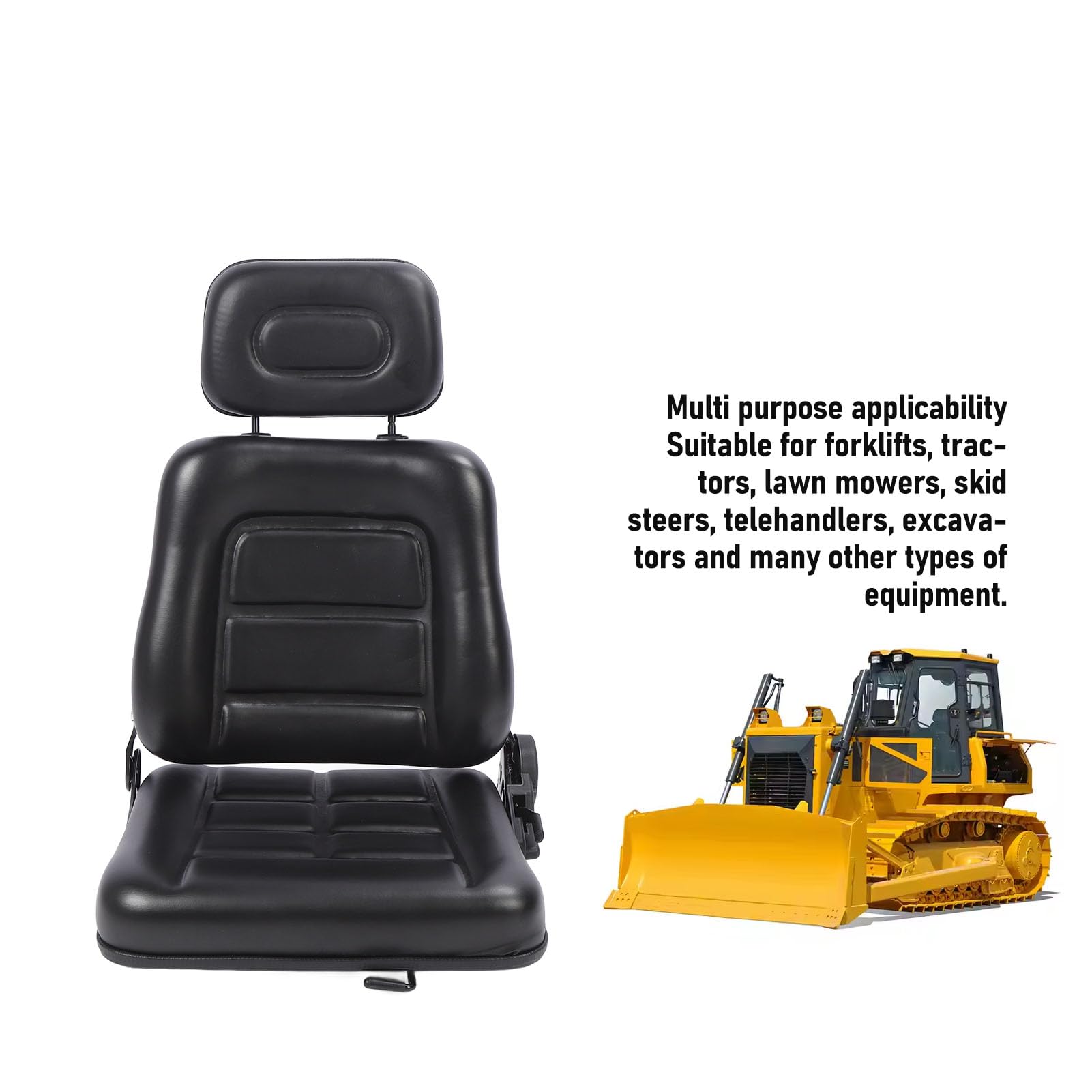 SIXRUN Gabelstaplersitz mit Schalter, Ergonomischer Rasenmähersitz aus PVC-Leder, Verstellbare 30-180-Grad-Rückenlehne für Bagger, Lader und Teleskoplader (Ohne Armlehne)