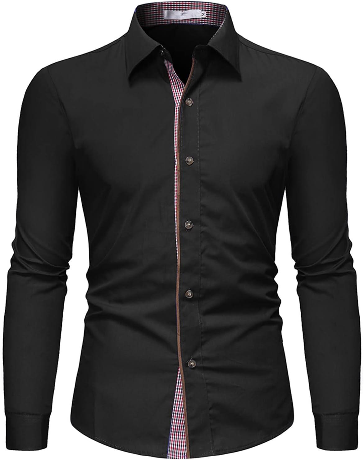 メンズファッションクラシックカジュアルドレスシャツスリムレギュラースタンダードフィットシャツボタンダウン長袖トップスターンダウンカラービジネスブラウスブラック 服 ファッション小物