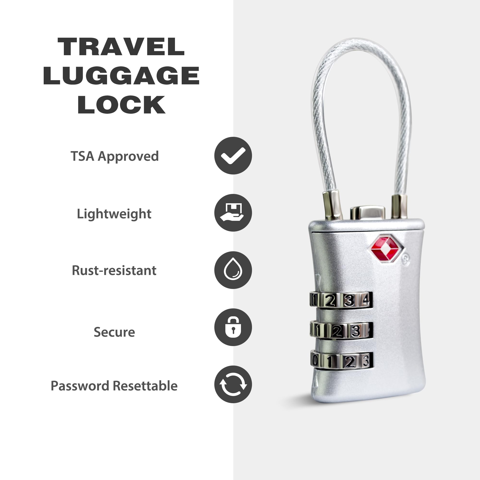 UP Security Suitcase Locks TSA Approved, Small Padlock Combination - Image 3