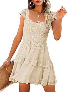 Womens Summer Ruffle Dresses Elastic Empire Waist A-line Layered Swing Flowy Mini Dress - Buy now
