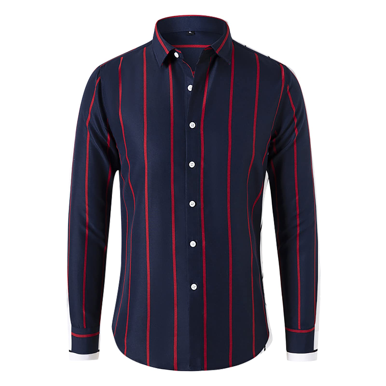 Generic Camisas Blancas Hombre Blusa de Camisa a Rayas con Solapa de Manga Larga Informal de Primavera y Verano para Hombre Camisetas Barca