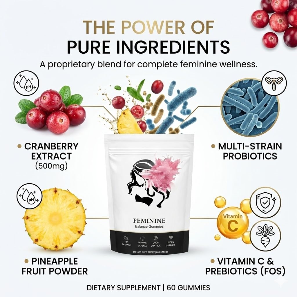 Feminine Balance Gummies, Premium Feminine Balance Gummies for Women’s, Vegan Hawaiian Pineapple, pH Balance, Healthy Odor, Flora and Immune Support, Vaginal Health Support, 60 Count (Pineapple)