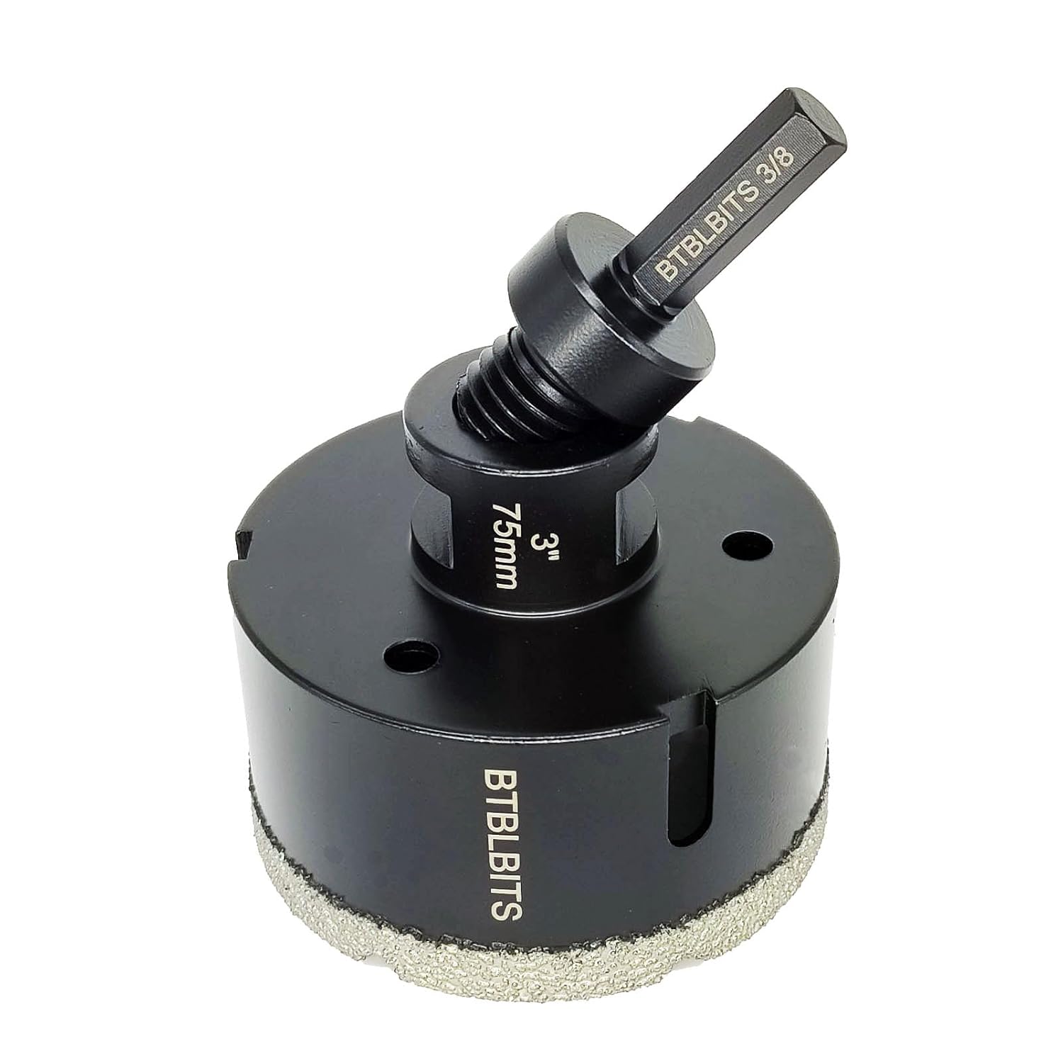 3'' Dry Diamond Core Drill Bit 75mm Tile Hole Saw Bits Set Vacuum Brazed Angle Grinder for Porcelain Ceramic Granite Marble Concrete with 5/8-11 Thread to 3/8'' Hex Shank Adapter