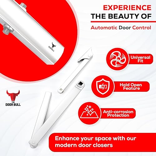 Miniatura 31 de Cierrapuertas de grado comercial/residencial – Cierre automático hidráulico de 3 resortes de aluminio resistente – Velocidad ajustable, montaje