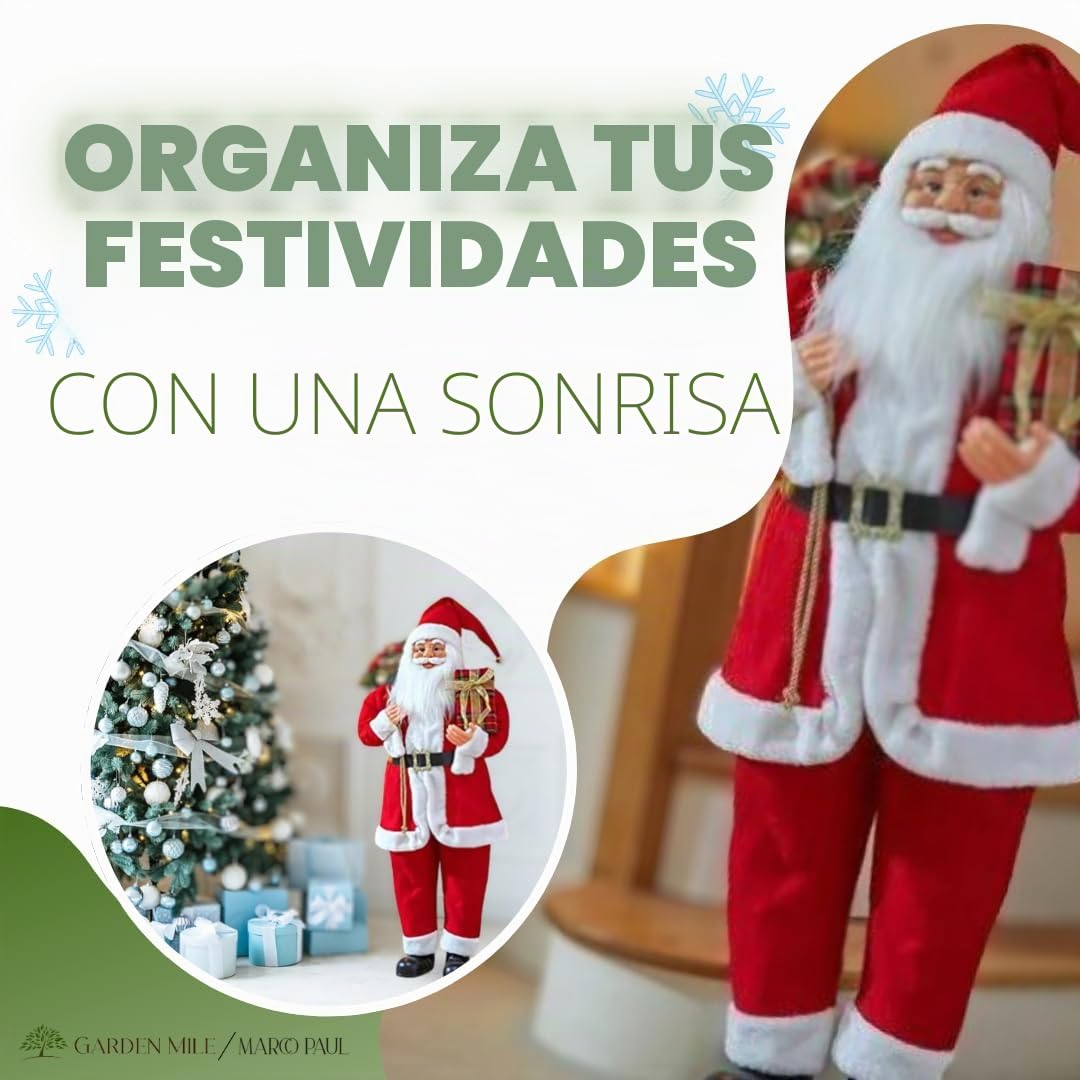 Marco Paul Interiors Estatua tradicional de lujo de Papá Noel de pie para decoraciones navideñas, llamativas de Navidad, figura festiva, adornos para padre