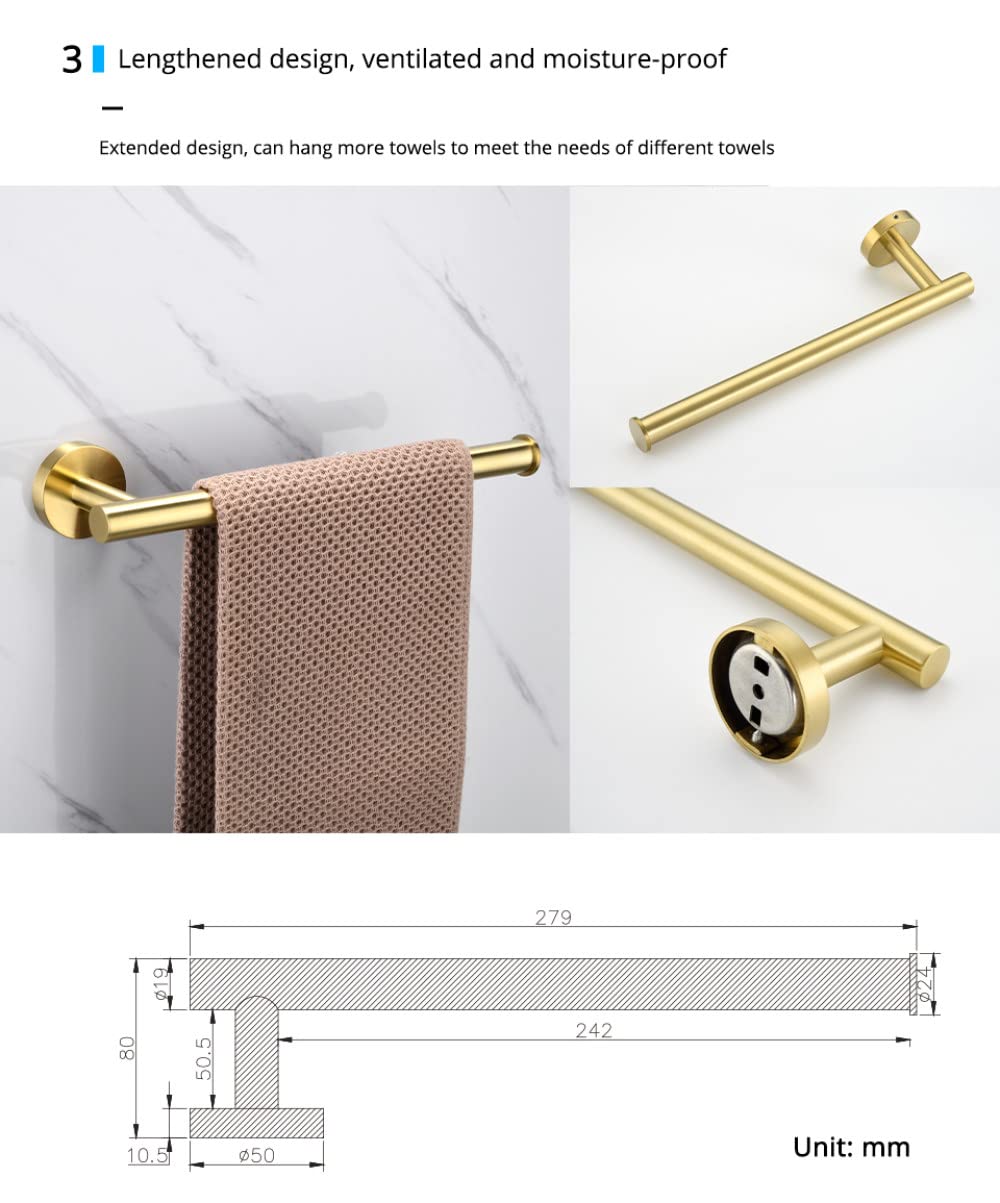 Uchwyt na papier toaletowy ze stali nierdzewnej szczotkowanego złota Hak ścienny Uchwyt na ręczniki Stojak Organizer do kuchni Łazienka WC Akcesoria, PC, 45 zestawów 45 cm, jak pokazano