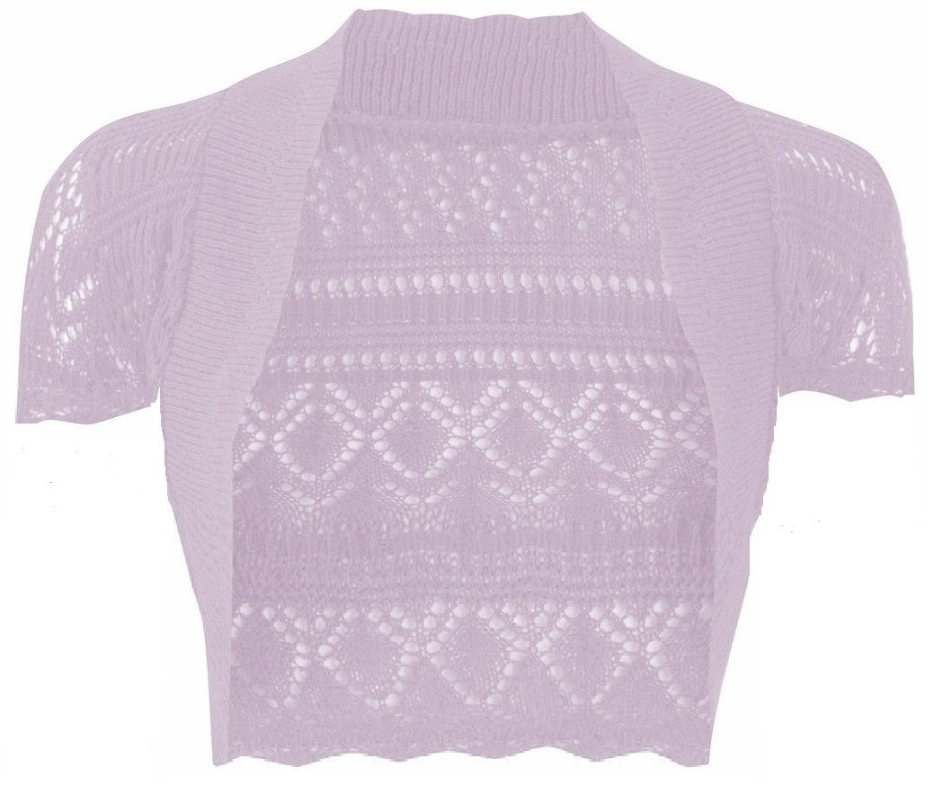 My Fashion Store Women's Lilac Crochet Shrug For Knitted Bolero Shrugs Cap Sleeve Cardigan Tops -12-14