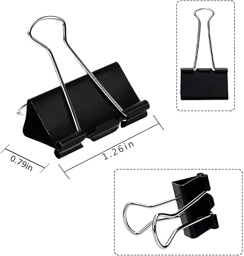 Miniatura 2 de Clips de carpeta medianos ancho de 1 14 pulgadas 36 unidades revestimiento de pintura negro capacidad de 06 pulgadas para 80 hojas de papel