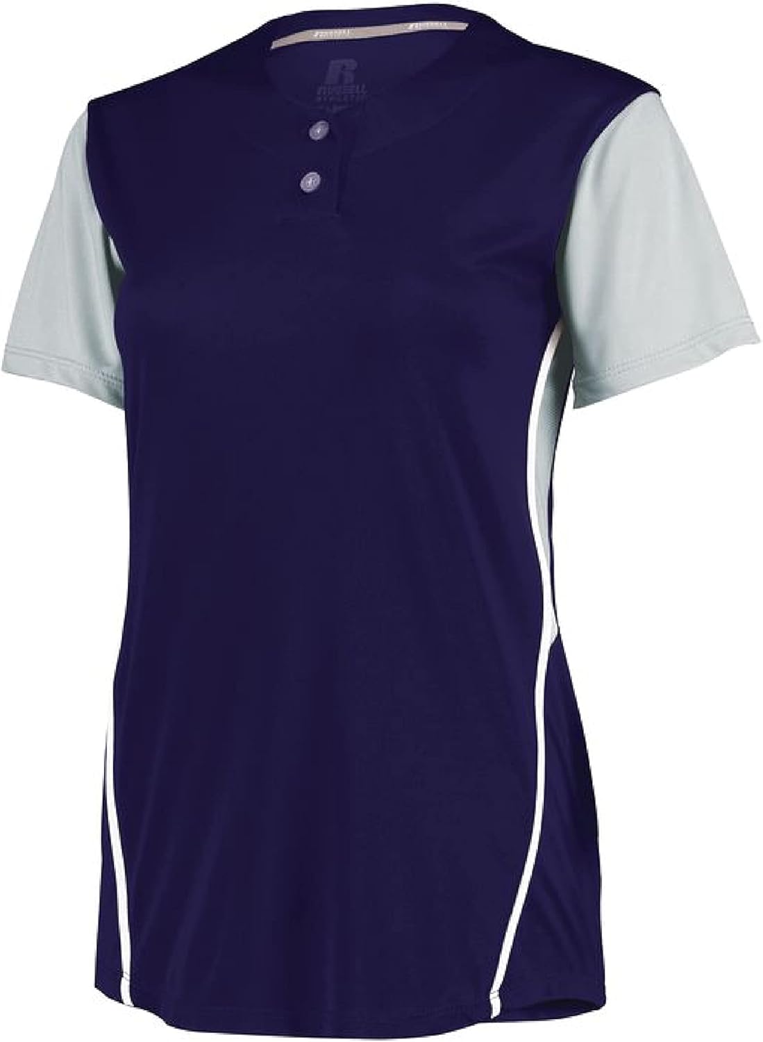Russell Athletic Women's 2-Button Color Block Jersey - Stylish Short Sleeve Baseball & Softball Shirt for Active Women!