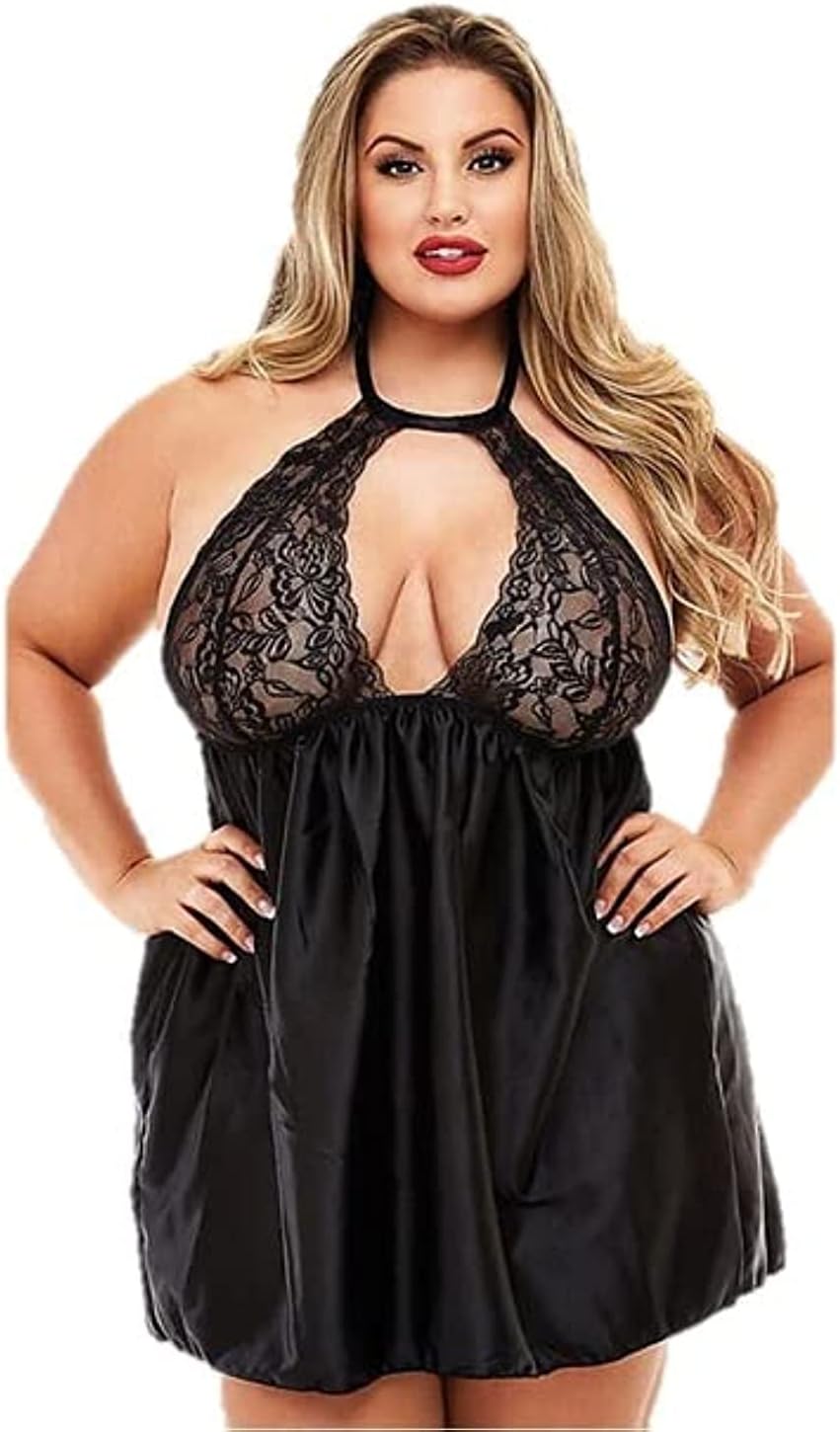 GenericPlus Size High Quality Black Hollow Out Hot Lingerie Nighty With Good Feel Fabric & Touch For Hot Apeal Classy Women