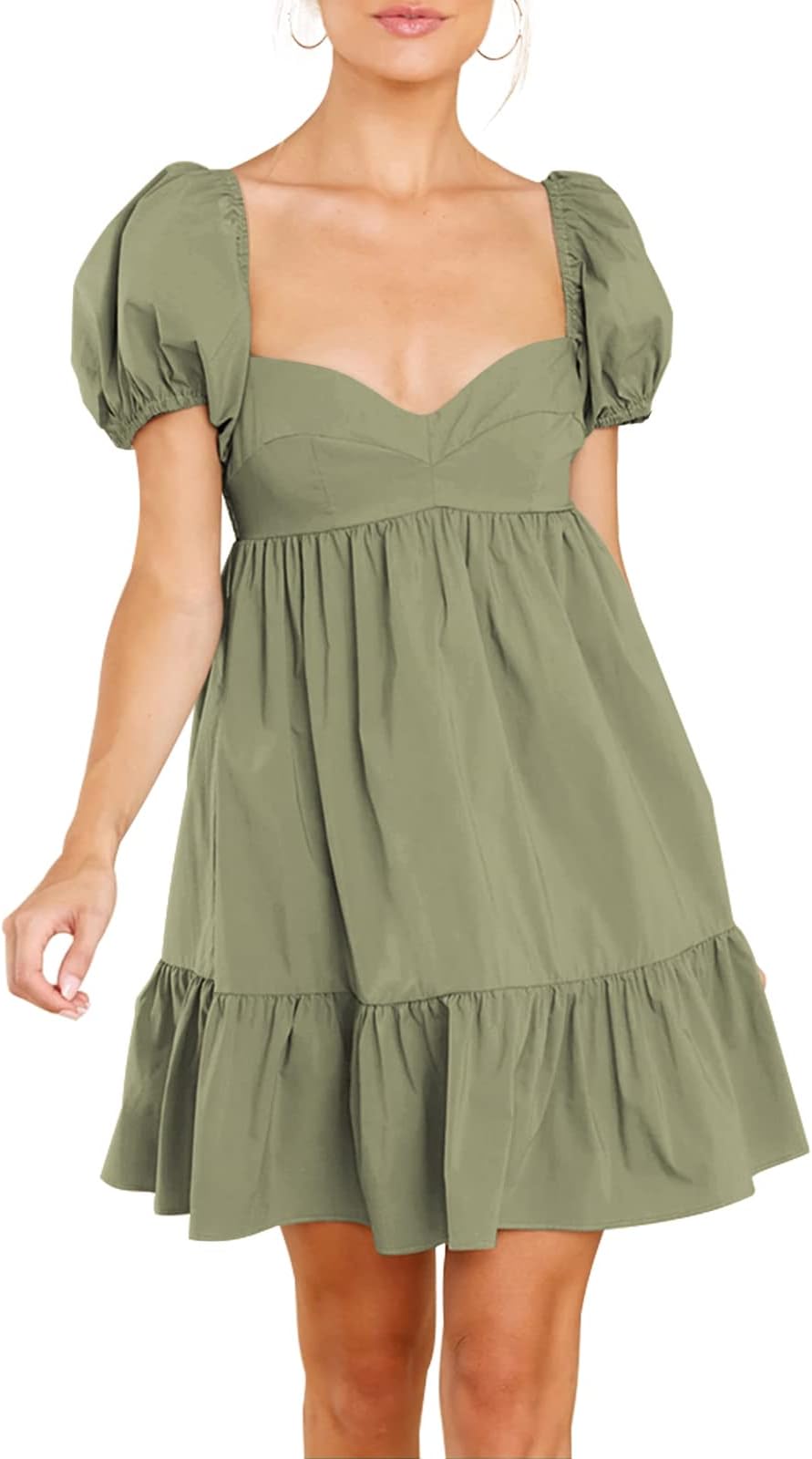 BELONGSCIWomen Casual Dress Shoulder Ruffle Sleeveless Crew Neck Shift Dress with Pockets