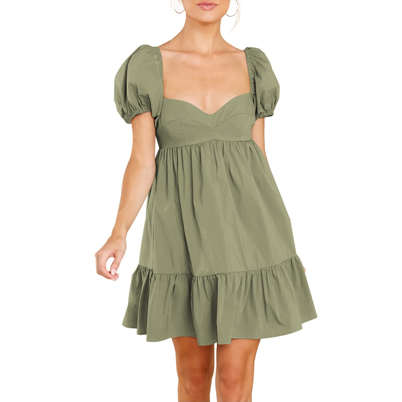 BELONGSCIWomen Casual Dress Shoulder Ruffle Sleeveless Crew Neck Shift Dress with Pockets