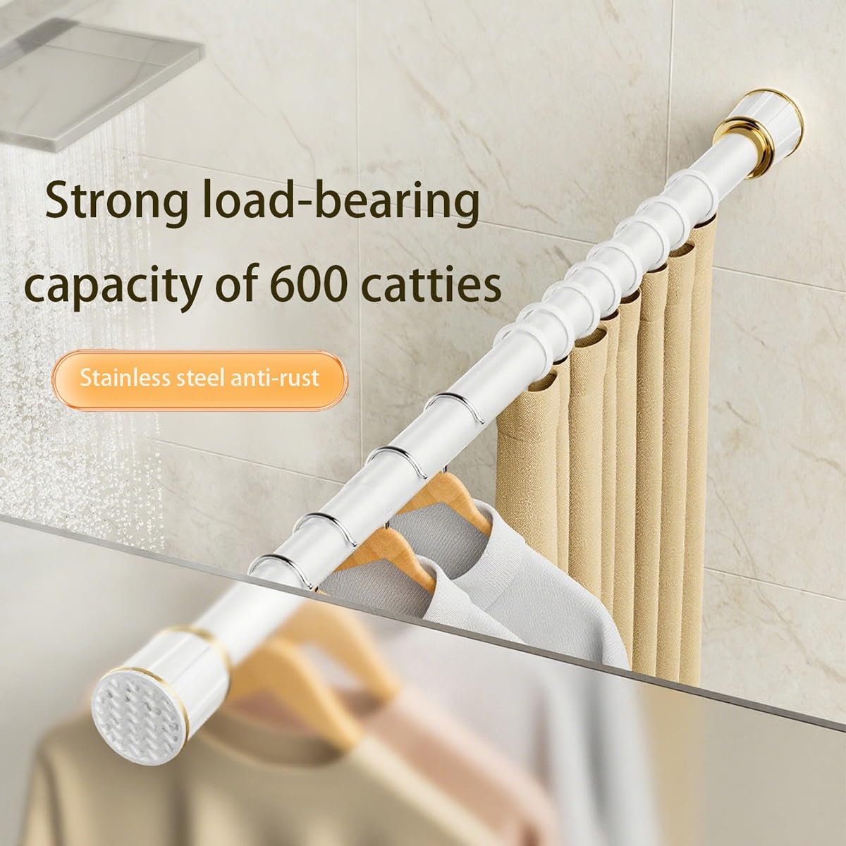 Rideaux télescopiques réglables de 40 à 500 cm, sans perçage, rideaux de douche et de fenêtre, faciles à installer, tringles à rideaux blanches pour salle de bain et cuisine, design économiseur