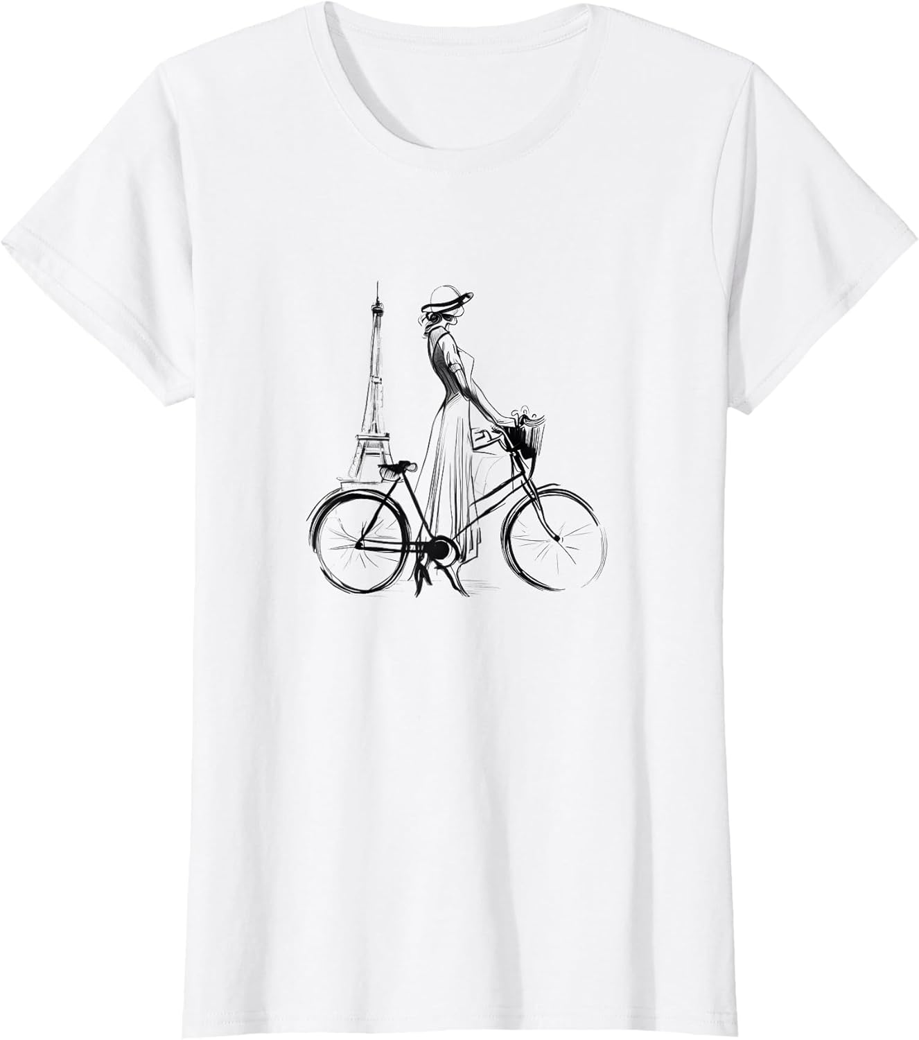Elegant Paris Vibes: Chic Woman and Eiffel Tower T-Shirt