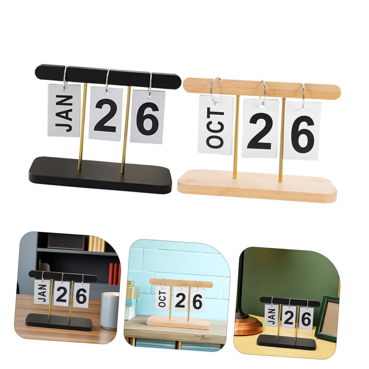 2 Stück Holz-ewiger Kalender Manuell Umklappbar Platzsparender Desktop Organizer für Büro Hochzeit Vielseitige Datumsanzeige