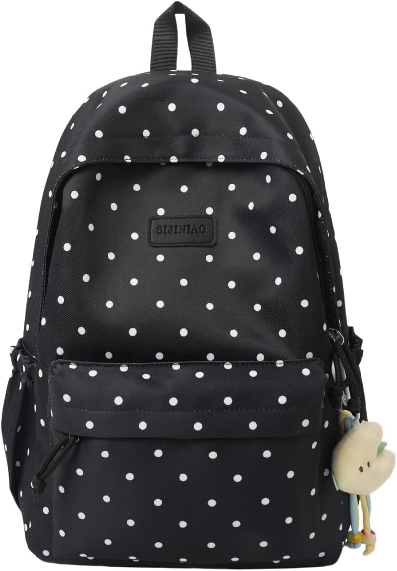 Women’s Casual Nylon Polka Dot Backpack, Fashion Large Everyday Daypack, Coquette Bookpack for Campus Weekend Commute