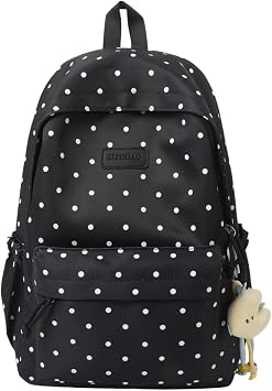 Womens Casual Nylon Polka Dot Backpack, Fashion Large Everyday Daypack, Coquette Bookpack for Campus Weekend Commute