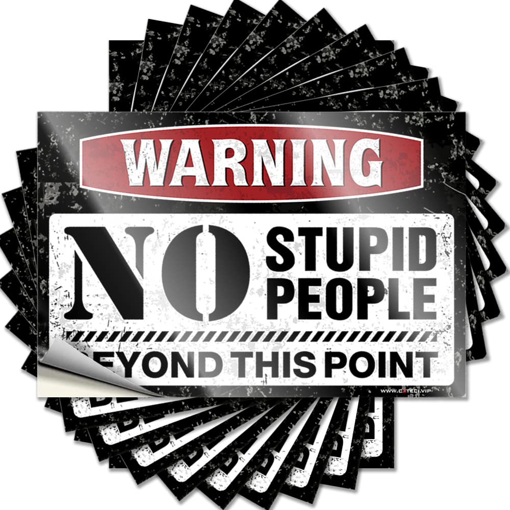 Abipuir Men's Car Window Stickers Warning No Stupid People Beyond This Point Funny Sticker 10 Pcs Funny Truck Stickers Funny Bumper Sticker (Size : 6X9cm)