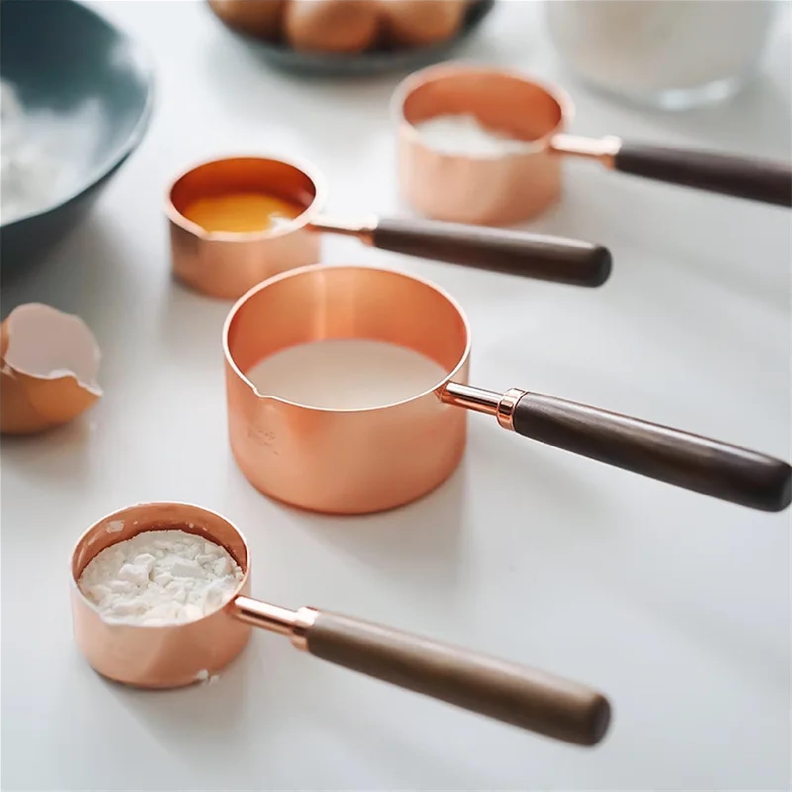 Juego de 8 tazas medidoras for hornear, cucharas oro rosa para Medir Líquidos y Sólidos