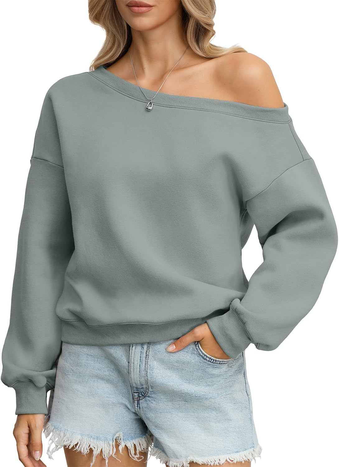 Womens Fleece Sweatshirts Oversized Off The Shoulder Pullover Tops Casual Long Sleeve Comfy Fall Outfits 2026