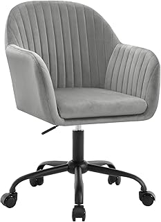 WOLTU Schreibtischstuhl, Bürostuhl ergonomisch, Homeoffice Stuhl höhenverstellbar, Schminkstuhl mit Armlehnen, Drehstuhl mit Rollen, Samt Stuhl Metallrahmen, 150 kg belastbar, Hellgrau