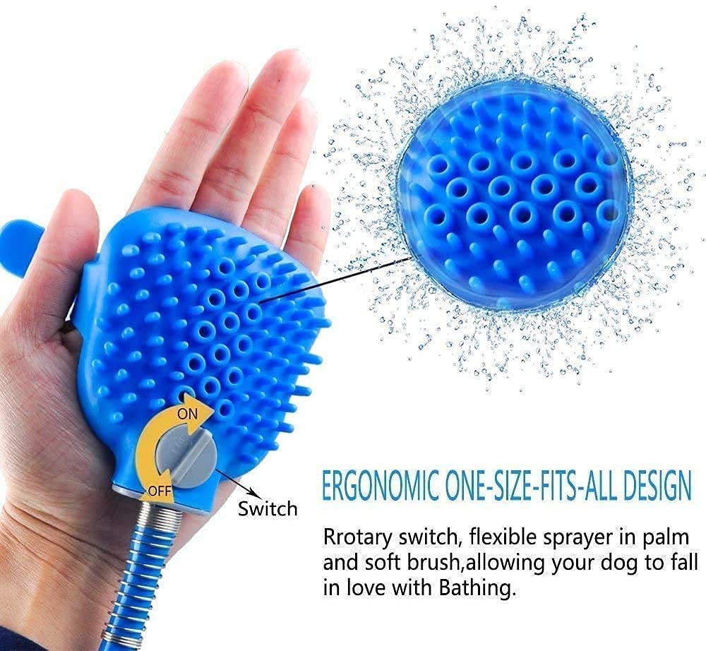 Barasti Silicone Pet Shower Sprayer Brush 3 in 1 Dog Bathing Tool with Hose and Faucet Adapter Adjustable Pet Bath Glove for Washing and Grooming 1