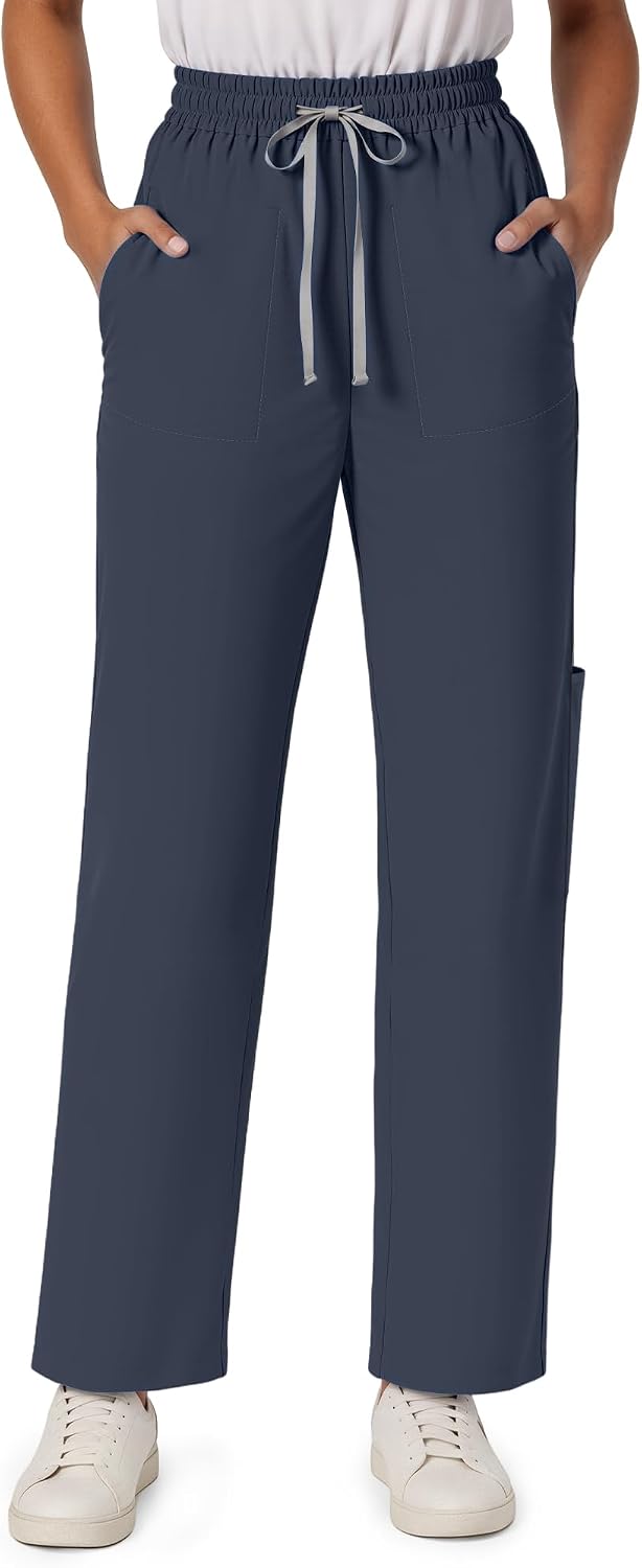 Women Straight Leg Scrub Pants - Stretch 5 Pockets Medical Cargo