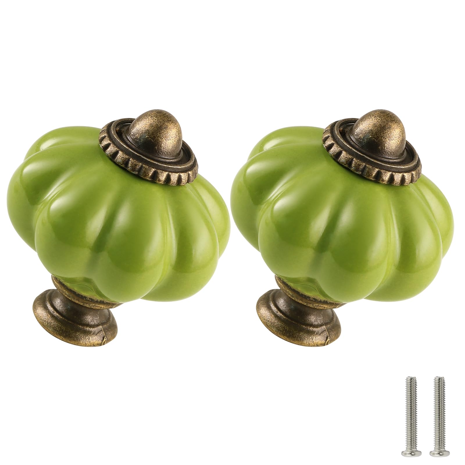 Zernmiarder 2 Pack Sage Green Ceramic Cabinet Knobs - Retro Pumpkin Shaped Cabinet Knobs - Vintage Drawer Pulls with Screws for Cupboard, Drawer, Cabinet and Project — image 1
