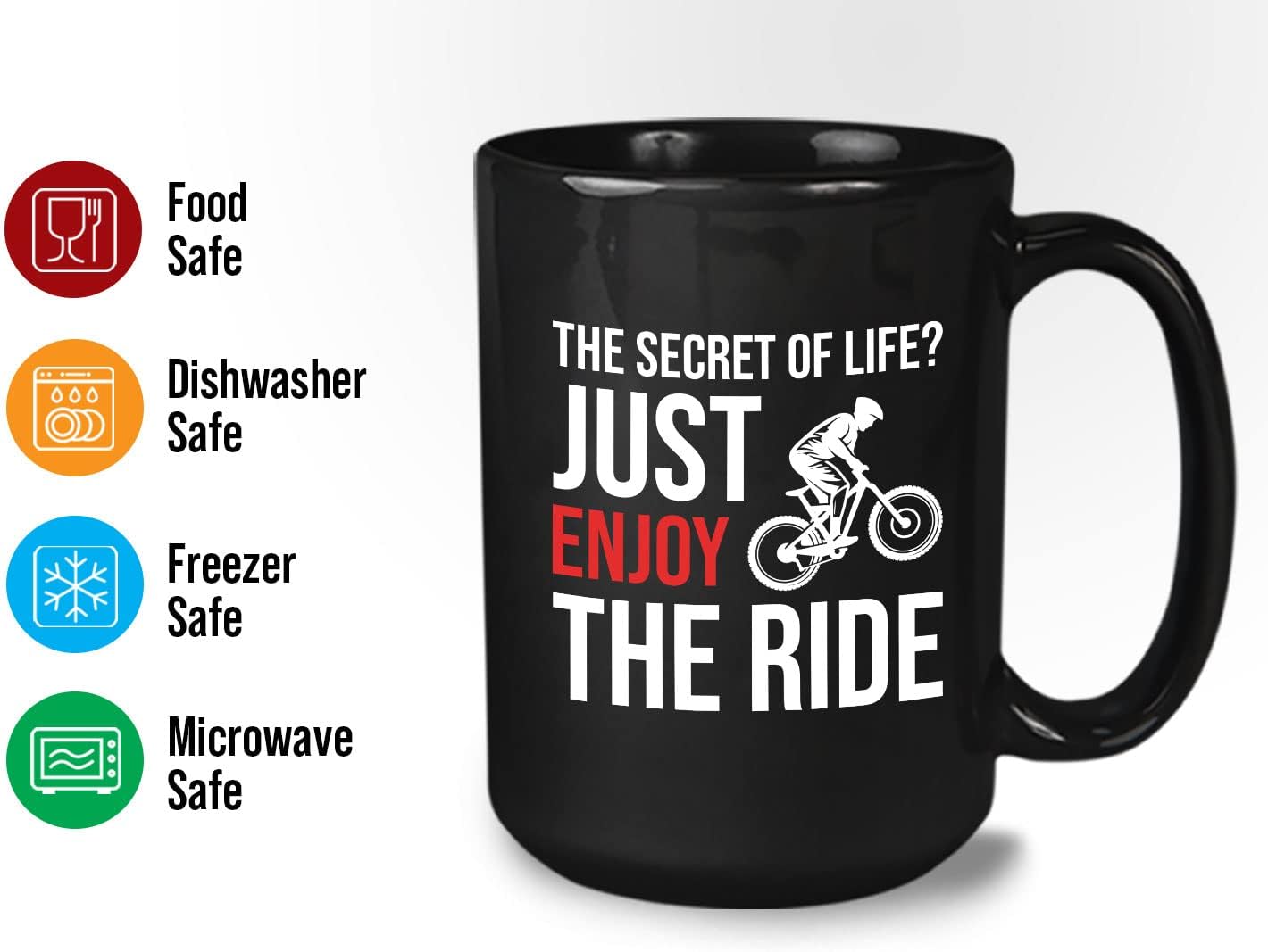 Bubble Hugs Mountain Bi Coffee Mug 15oz Black - The secret of - Biker Outdoor Off Road Motorcycle Racer Sport Trails Cross Country Adventure