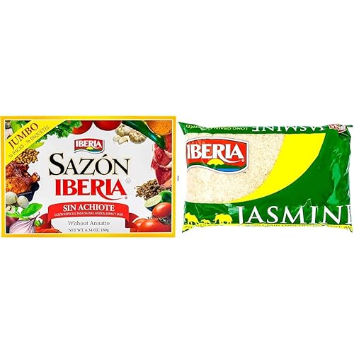 Sazon Iberia sin Achiote 6.34 onzas (36 paquetes) + arroz Iberia Jasmine, 5 libras.