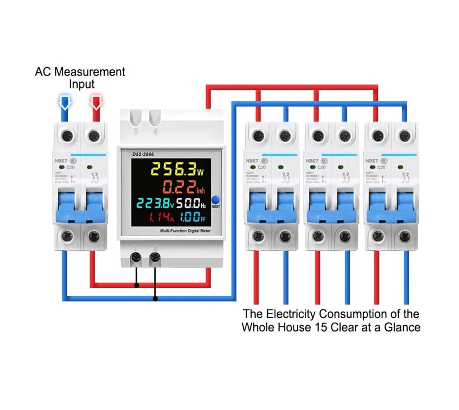 Single-Phase Electricity Meter Household Intelligent Electric Meter Guide Rail Installation AC Voltage Current Power Frequency