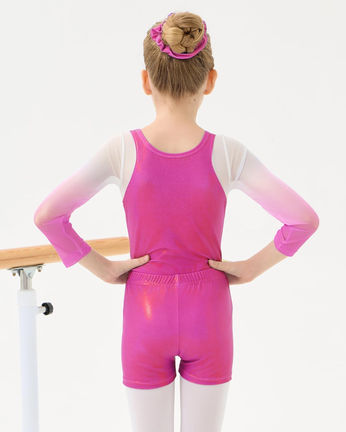 JiAmy Gymnastic Leotards for Girls 3/4 Sleeve Sparkly Unitards with Shorts Dance Biketards for 3-12 Years - Image 2