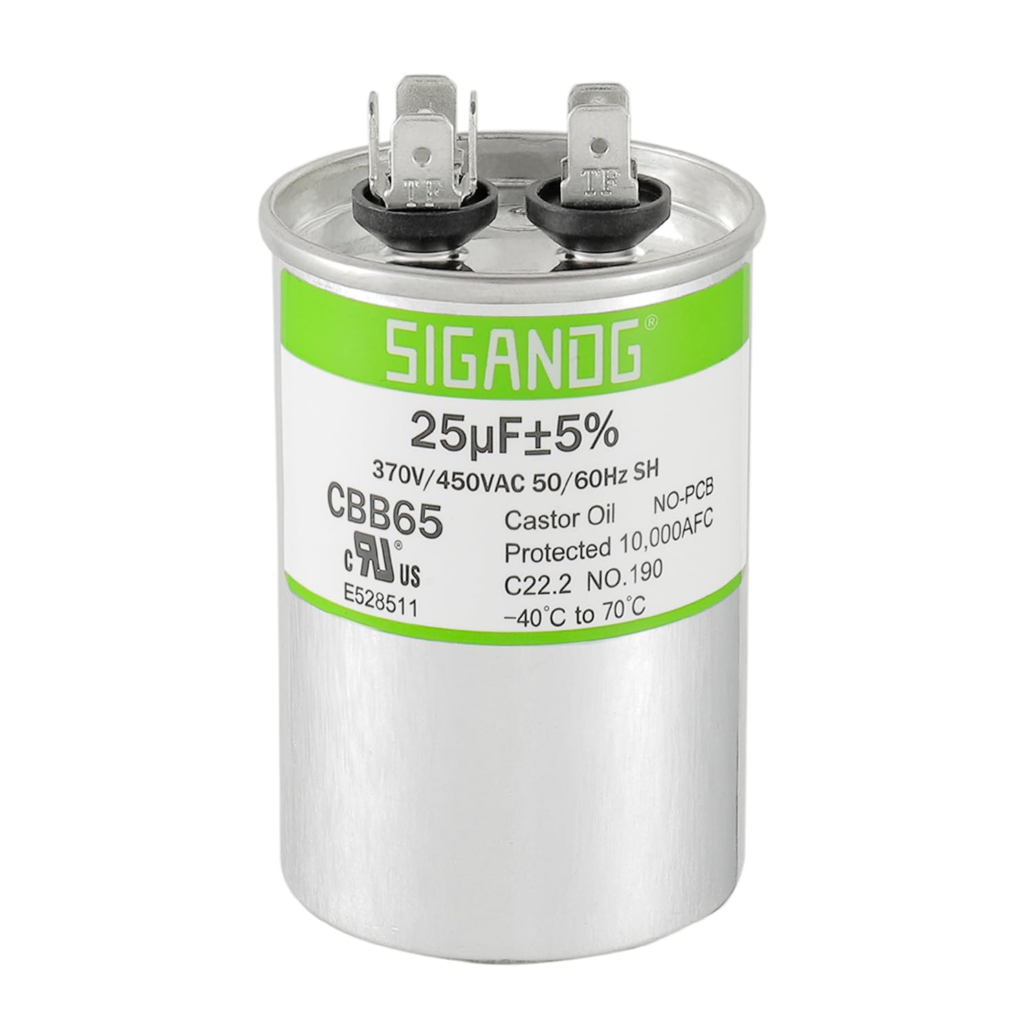 SIGANDG 25uF 25 MFD 370V or 450V CBB65 Run Start Capacitor 25 uF 370 450 Volt VAC for Condenser Straight Cool or Heat Pump Air Conditioner