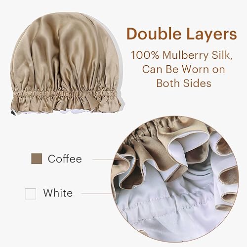 Miniatura 10 de LilySilk Gorra con forro de seda pura para mujer, doble capa, cintas ajustables, gorra de seda natural de lujo para dormir