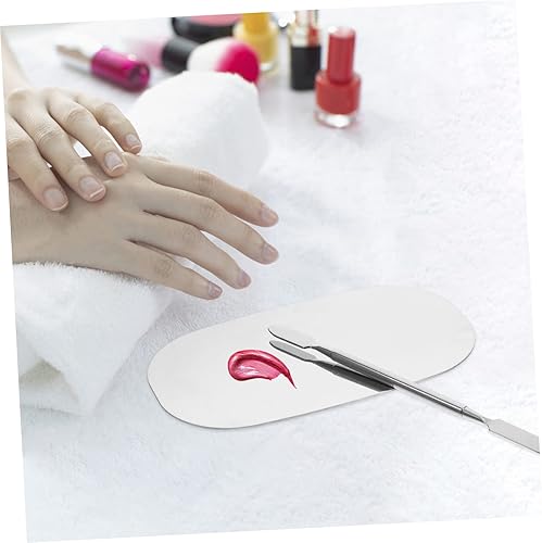 Vaguelly 1Set Stainless Steel Makeup Mixing Plate with Spatula Cosmetic Palette for Foundation Nail Polish Easy to Clean Compact Design for Travel