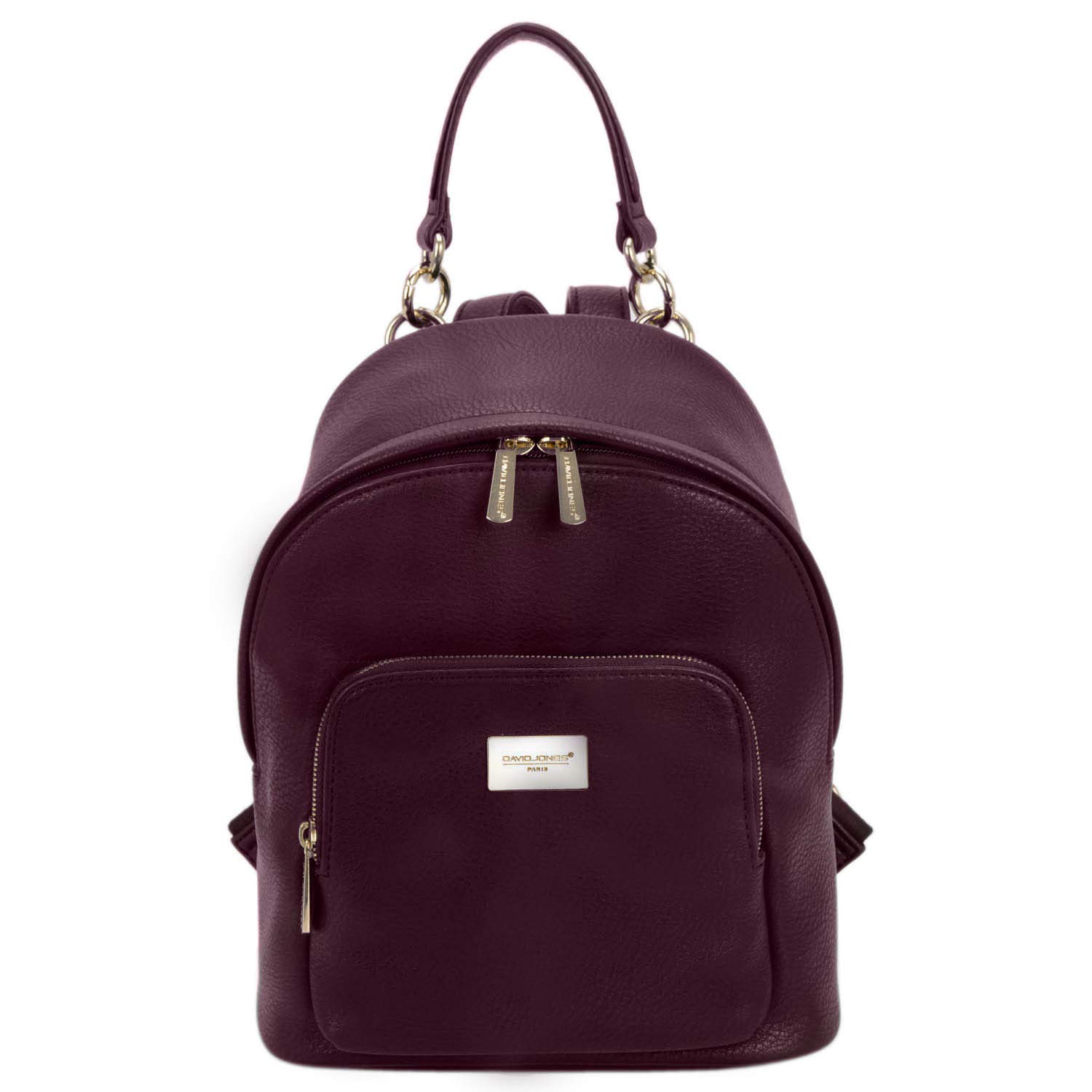David Jones - Petit Sac à Dos Femme - Sac à Main Porté Epaule Fille Cuir PU - Mini Cartable Ville Poignée Poche Fermeture Eclair Zip - Fashion Backpack Mode Jeune Tendance Chic Designer - Rouge
