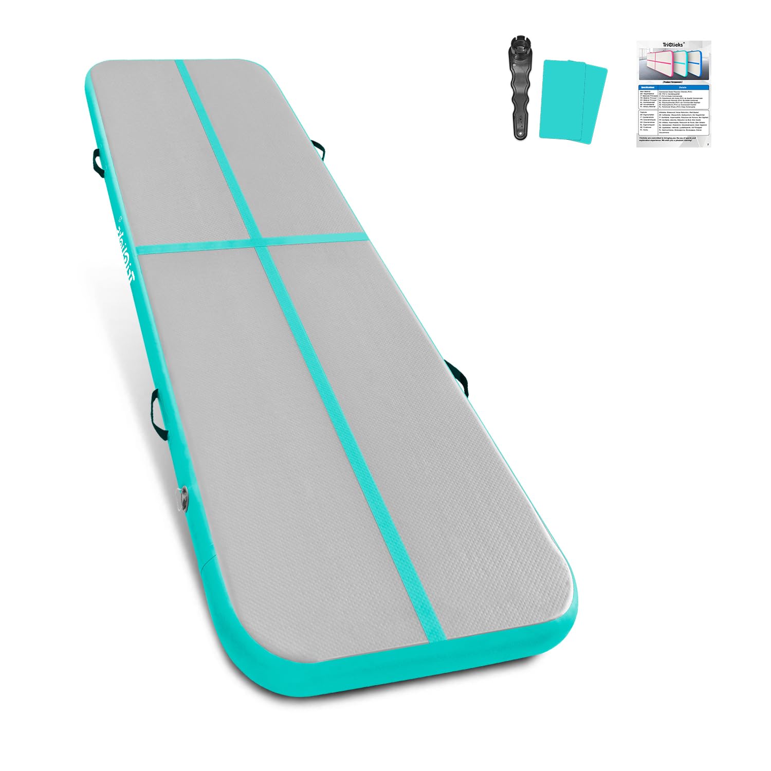 2M/2.5M/3M/4M Inflatable Gymnastics Tumbling Mat 10cm Thickness Air Floor Mat Tumble Track for Home Use/Training/Yoga/Water Fun/Pilates (Green (no pump), 2m)
