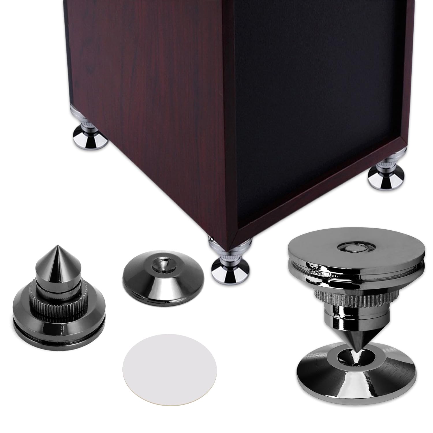 Lot de 8 pics de haut-parleur nickelés 24 K - Protection du sol - Pieds d'isolation résistants aux chocs pour appareils Hi-Fi (noir)